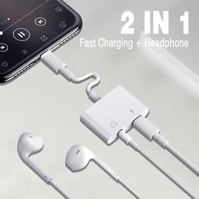 2 in1 Audio Charger Adapter Splitter Dual Headphone Aux For iPhone 14 13 12 11 X - Image 1 of 4