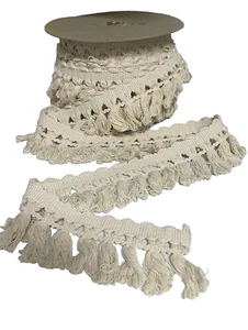 Almohadas tapicería decoración 27 Yardas Vintage Beige Crudo 3" Borla Borla Flecos - Imagen 1 de 10