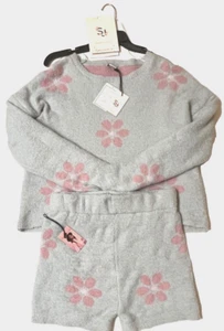 NWT SINCERELY JULES 2-PC SET PINK FLORAL PATTERN LONG SLEEVE SWEATER&SHORTS sz L - Picture 1 of 12