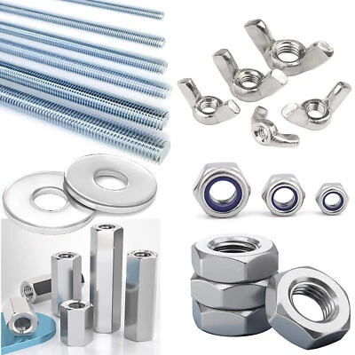 Vollgewinde Gewindestange Bolzenverbindern Muttern Nylocs Unterlegscheiben - Bild 1 von 4