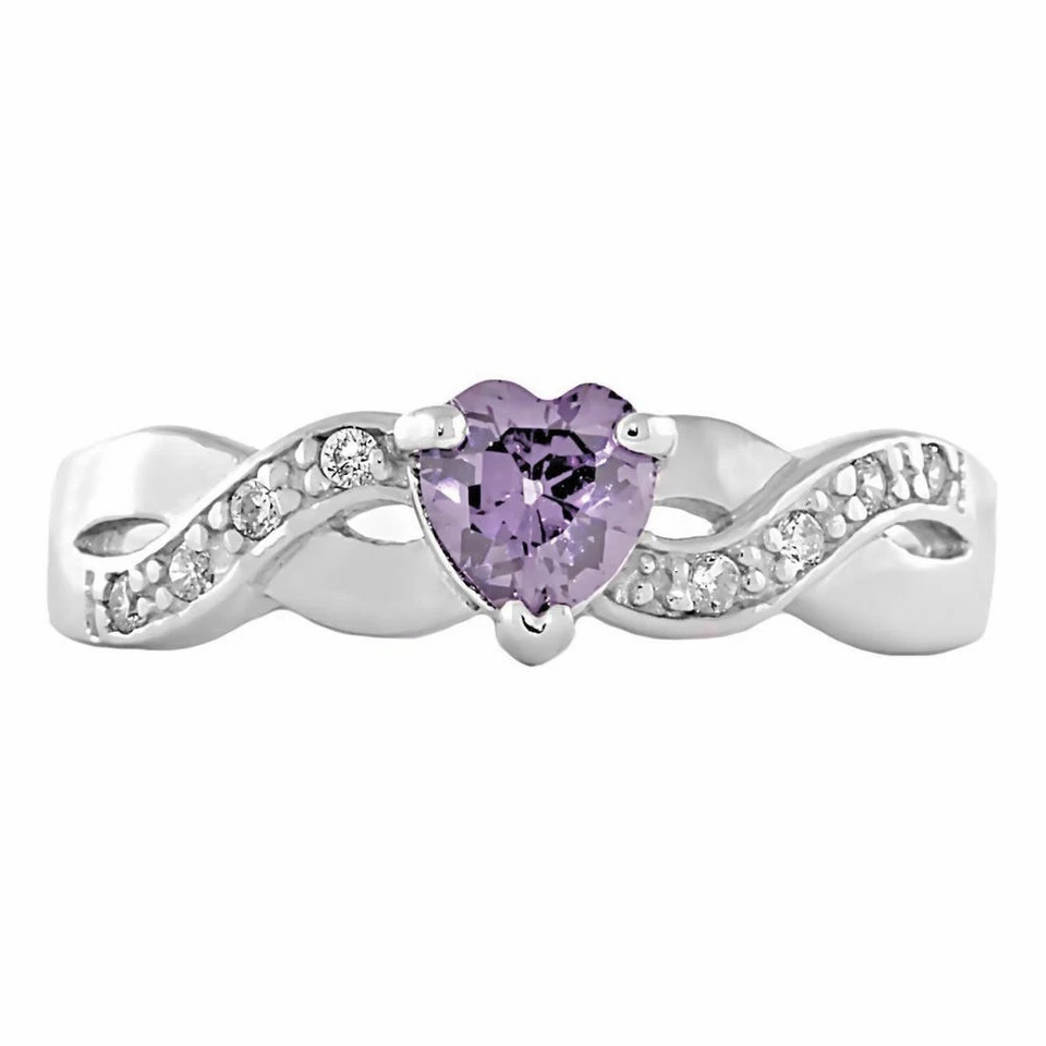 Sterling Silver 0.6ct Heart-cut Alexandrite Ice CZ Crossover Promise Ring - Image 1 of 1