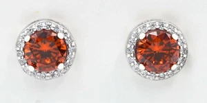 LAB CREATED 2.24 Cts RODHOLITE  & W/SAPPHIRE STUD EARRINGS .925 Silver - NWT - Picture 1 of 3