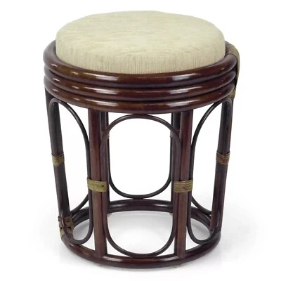 Rattan Natural Dark Brown Wicker Stool with Cushion 18" high NEW  - Image 1 of 4