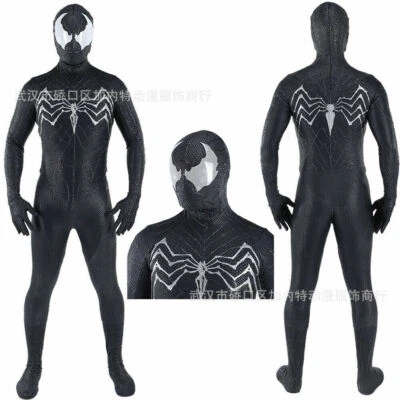 Upgraded Black Venom Spiderman Jumpsuit 3D Bodysuit Cosplay Costume Halloween UK - Image 1 of 4