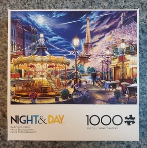 Buffalo Games Night & Day DAZZLING PARIS 1000 pezzi puzzle COMPLETO - Foto 1 di 6