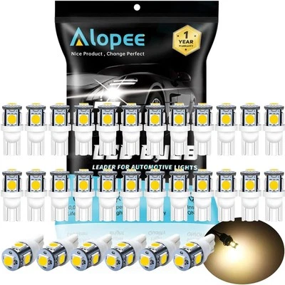 ALOPEE 30 Pack 194 LED Bulb Warm White 3000K T10 Wedge LED Bulb 5SMD 5050 Chips - Image 1 of 4
