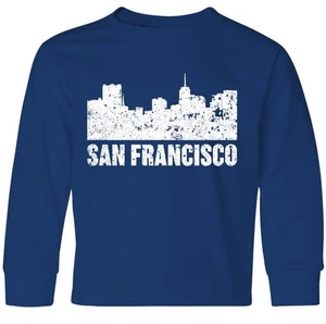 Inktastic San Francisco Skyline With Grunge Youth Long Sleeve T-Shirt Skylines - Picture 1 of 4