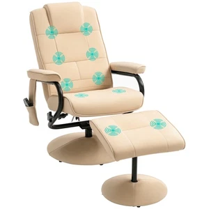 HOMCOM Massage Recliner Chair Cushioned Ottoman 10 Point Vibration Cream - Picture 1 of 12