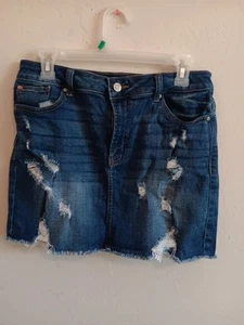 Enjean Denim Jean Skirt,  Women's Size Large, Extreme Distressed, Mini, EUC  - Picture 1 of 5