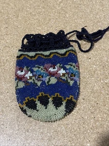 Antike viktorianische Perlen Geizhals Handtasche Blumen Mikroperlen Absehen um 1900 - Bild 1 von 4