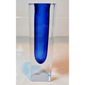 Jarrón transparente de colección facetado estilo cristal de Murano Sommerso 6" azul cobalto - Imagen 1 de 7