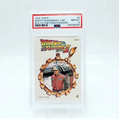 1989 Topps Back to the Future II Marty McFly #3 PSA 8 Sticker in Baseball Cap - Image 1 of 2