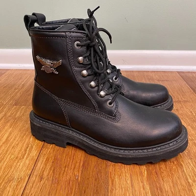 Botas de combate Harley Davidson de cuero con cordones emblema para mujer 11 negras motocicleta Foto 1 de 4