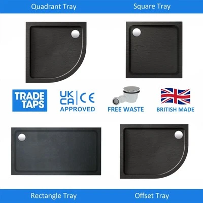 AQUADART Luxury Black 45mm Slimline Shower Tray Rectangle Quad Square & Standard Waste