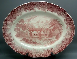 J & G Meakin ROMANTIC ENGLAND Red Oval Meat Serving Platter 12-1/4" - Picture 1 of 2