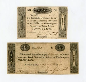 (Pair) 1819 50c, $1 Ezra Griswold - Worthington, OHIO Merchant Scrips - Picture 1 of 2