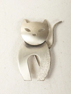 Sterling Silver Cat Pin (B9C-1) Brooch (JSF6) Pennant Kitty Kitten Feline - Picture 1 of 6
