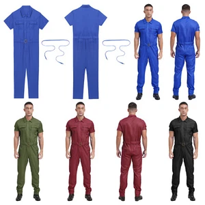 Mens Overalls Mechanic Dungarees Loose Jumpsuit Multiple Bodysuit Short Sleeve - Picture 1 of 57