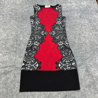 Vestido Joseph Ribkoff Mujer Talla 2 Negro Rojo Funda Adelgazante Sin Mangas Carrera Foto 1 de 4