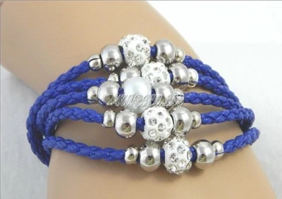 MULTI-5- STRAND DARK. BLUE WEAVED FAUX LEATHER BRACELET SIZE: 6-1/4 TO 7" - Image 1 of 4