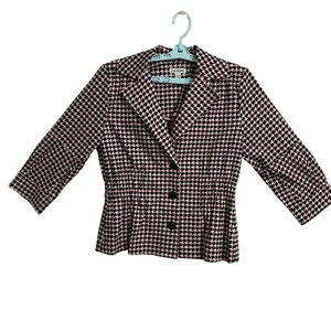 Blazer Joan Rivers rosa e nero con pied de poule elasticizzato taglia piccola carriera preppy - Foto 1 di 8