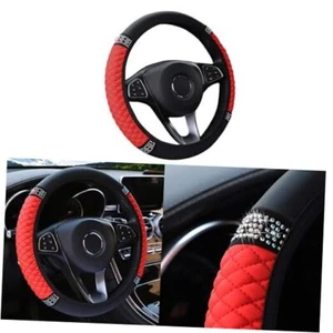 Bling Car Steering Wheel Cover, 15 Inch Rhinestones Soft Leather Elastic Red - Picture 1 of 8