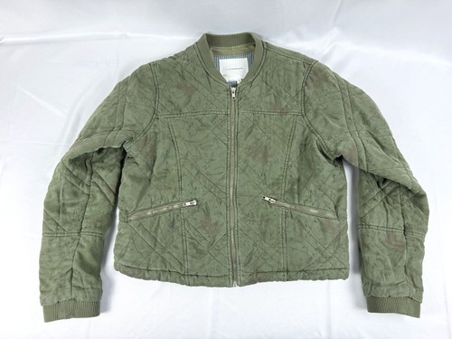 VALENTINO Giacca Bomber Anthropologie Valentina Oliva Scura Trapuntata Verde Floreale Taglia M