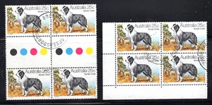1980 AUSTRALIA 25c AUSTRALIAN BORDER COLLIE DOG - 2 Blocks of 4 Used - Picture 1 of 1