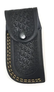 Funda de cuero negro 4,5" cuchillos de bolsillo cerrados a presión y solapa 10767-X - Imagen 1 de 4
