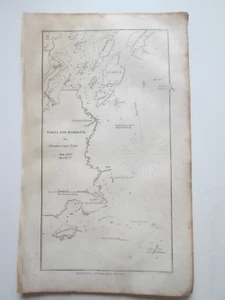 1847 BLUNT'S CHART "PORTLAND HARBOUR", 4-1/4" wide by 8" tall. - Picture 1 of 4