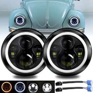 PAIR 7" Inch LED Headlight Projector Halo Angle Eyes for VW Beetle 1967-1979 - Picture 1 of 13