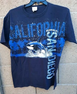 Vintage Sz L Sea World All Over Print Shirt Orca Whale Shamu Navy San Diego - Picture 1 of 4