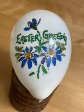 6” Antique Victorian Hand Blown Pontil Milk Glass EASTER EGG Painted Flowers