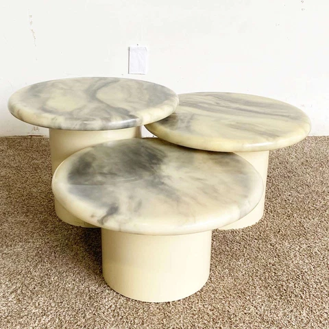 Postmodern Black and Cream Stone Top Mushroom Nesting Tables Cover