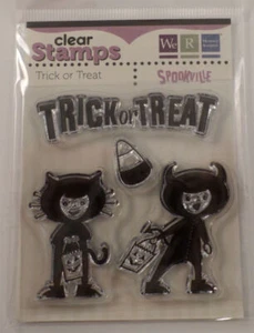 Timbri trasparenti Halloween spettrale trucco o trattamento set timbri in gomma - Foto 1 di 1