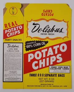 DE-LISH-US Potato Chips CIVIL WAR COLLECTOR CARDS Vintage 3 PACK EMPTY BOX /RARE - Picture 1 of 5