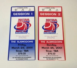 NCAA 2001 Ticket Stubs Mens Basketball Midwest San Antonio Alamodome x2 - Picture 1 of 4