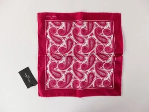 CESARE ATTOLINI Napoli Rosa Paisley Estampado Seda Bolsillo Pañuelo Auténtico Nuevo Con Etiquetas - Imagen 1 de 4