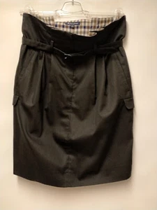 AQUASCUTUM LONDON Black Pencil Skirt Plaid Trim Utility Pockets UK14 EX CON - Picture 1 of 5