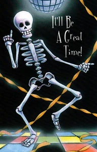 Divertida Tarjeta HAPPY HALLOWEEN, Esqueleto Baile Fiesta Disco por Gallant Greetings +✉ - Imagen 1 de 4