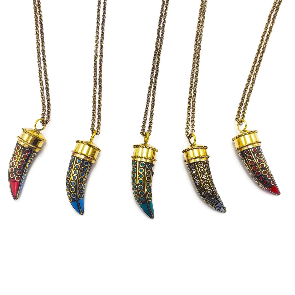 Collar Mosaico Colgante Cuerno Tibetano Turquesa Coral Madreperla Chips Foto 1 de 1