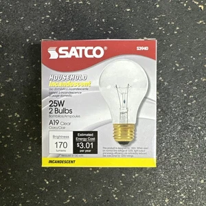 SATCO/ S3940 / 25W A19 130V/ CLEAR  HOUSEHOLD LIGHT BULB/ BRASS BASE ( L30LOBY - Picture 1 of 4