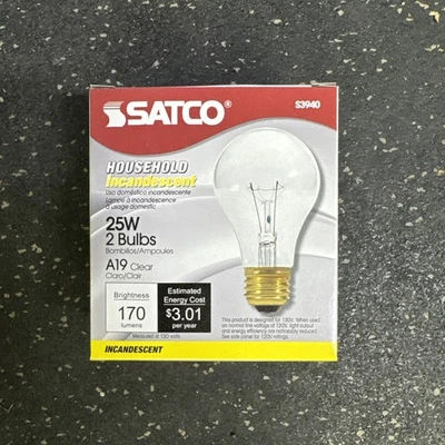 SATCO/ S3940 / 25W A19 130V/ CLEAR  HOUSEHOLD LIGHT BULB/ BRASS BASE ( L30LOBY - Image 1 of 4