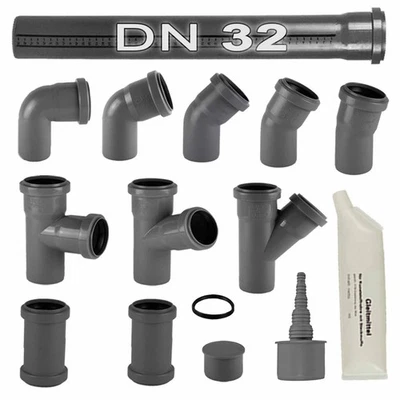 DN 32 HT Rohr Abwasserrohr Abflussrohr Bogen Muffe Abzweig Stopfen Winkel DN32 - Bild 1 von 2