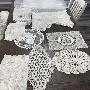 Lot of 11 Vintage Doilies & Crocheted Table Scarfs, Placemats. SEE PHOTOS/DESCRP - Picture 1 of 23