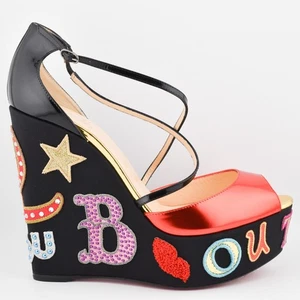 Louboutin Loubi Zeppa Strap platform wedge sandals patent leather IT 40 US 9.5 - Picture 1 of 12
