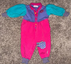 Vintage 90s Gymboree Girl Romper Pink Floral Purple Pink Rainbow Tag Small - Picture 1 of 8