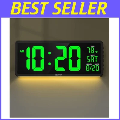 Green Digital Wall Clock with Remote Control, 7 Night Lights - Image 1 of 4