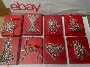 8 LENOX SILVER PLATE SPARKLE AND SCROLL ORNAMENT LOT ALL NEW CHRISTMAS DECOR W80 - Picture 1 of 10