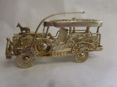 AUTOBÚS VEHÍCULO EXPEDICIÓN SAFARI MINIATURA FILIGRANA PLATA ESTERLINA 2 3/8" LARGO Foto 1 de 4